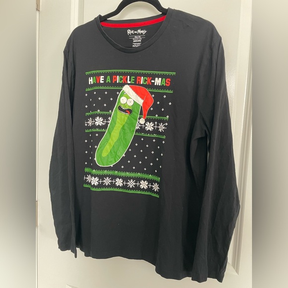 Other - Rick and Morty Pickle Rick Christmas Long Sleeve Tee Mens XXL Black Cotton Funny